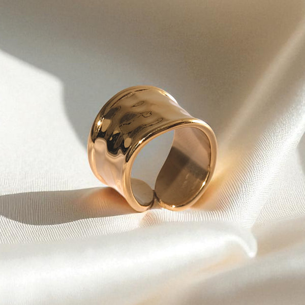 Wide Asymmetric Hammered Ring